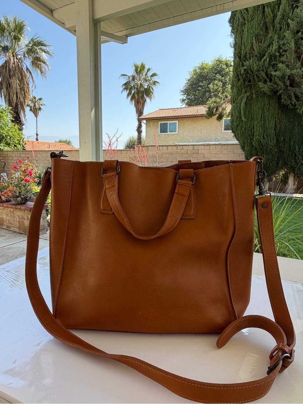 Everyday Cognac Leather Tote with Detachable Crossbody Strap Quality leather.